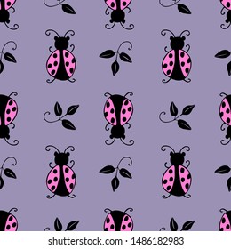 Vector seamless pattern with insects. Hand drawn illustration of pretty insects.