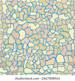 Vector seamless pattern inspired by irregular stone wall textures, featuring pastel colors and bold blue outlines