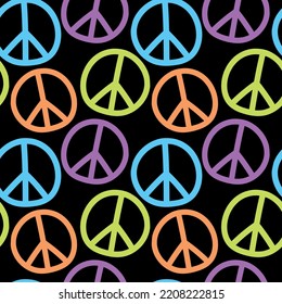 Patrón vectorial sin fisuras con símbolo internacional de pacifismo, desarme, paz mundial en un simple doodle de estilo plano. Fondo brillante, textura