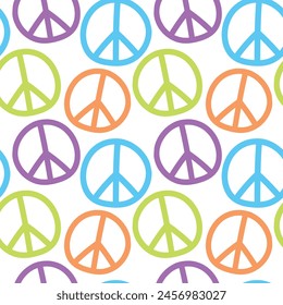 Vector seamless pattern with international symbol of pacifism, disarmament, world peace in simple doodle flat style. Bright background, texture