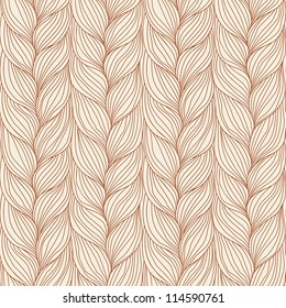 Vector seamless pattern with interweaving of braids. Abstract ornamental background in form of a knitted fabric. Light brown illustration of stylized textured yarn or hairstyle with plaits close-up