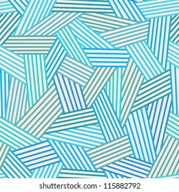 Vector seamless pattern with interweaving of lines. Simple abstract ornamental color illustration with stylized covering in tints of blue. Traditional hatching of hand drawn graphic for print and web