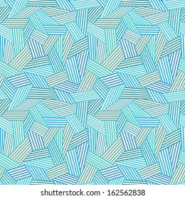 Vector seamless pattern with interweaving of lines. Simple abstract ornamental color illustration with stylized covering in tints of blue. Traditional hatching of hand drawn graphic for print and web 