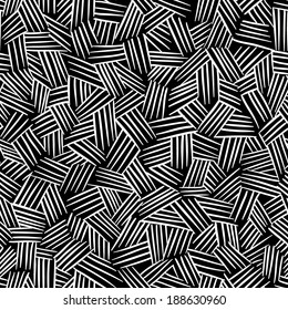 Vector seamless pattern with interweaving of lines.  Black and white colors. Traditional hatching of architectural hand drawn graphic for print and web.