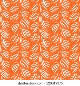Vector seamless pattern with interweaving of orange braids. Abstract background  in the form of hairstyle in plaits. Ornamental illustration with stylized texture of yarn or knitted fabric close-up