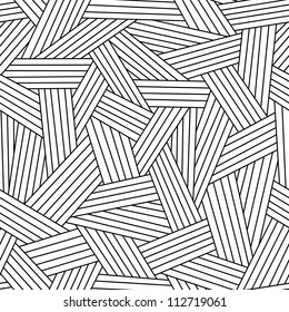 Vector Seamless Pattern With Interweaving Of Thin Lines. Simple Abstract Ornamental Black And White Illustration With Stylized Grass, Covering. Traditional Hatching Architectural Hand Drawn Graphic.