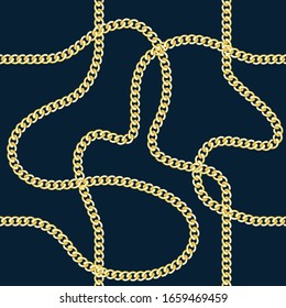 Vector seamless pattern of interwoven golden chains. Isolated elements for fabric, scrapbooking, textile, wallpaper or etc. Trendy repeating print. 
