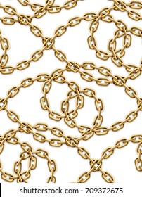 Vector seamless pattern of interwoven golden chains. Realistic illustration isolated over white background.