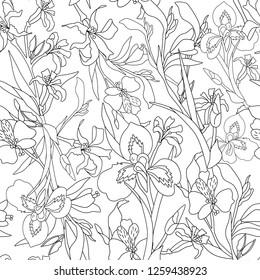 Vector seamless pattern with iris flowers