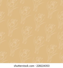 Vector seamless pattern with iris. Hand drawing