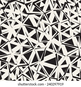 Vector seamless pattern. Irregular abstract linear grid. Graphical hand drawn background. Chaotic monochrome texture with triangles