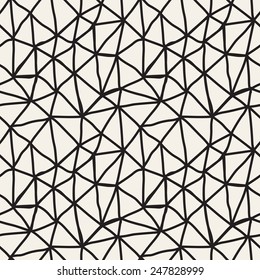 Vector seamless pattern. Irregular abstract linear triangles. Graphic hand drawn background. Doodle monochrome texture. Repeating monochrome sketch
