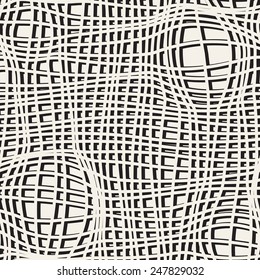Vector seamless pattern. Irregular abstract grid background with flat shadow. Reticulated vector texture with effect of bulging.