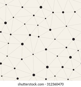 Vector seamless pattern. Irregular abstract linear grid. Graphical hand drawn background. Reticulated monochrome texture. Filled circles in nodes. Modern hipster print.