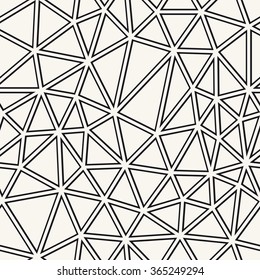 Vector seamless pattern. Irregular abstract linear grid. Graphical hand drawn background. Chaotic monochrome texture with triangles.