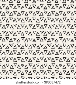 Vector seamless pattern. Irregular abstract linear triangles. Graphic hand drawn background. Doodle monochrome texture. Repeating sketch with triangles.