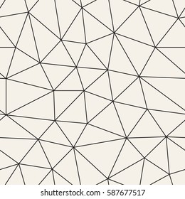 Vector seamless pattern. Irregular abstract triangular grid. Graphic hand drawn background. Reticulated monochrome texture. Trendy hipster graphic design.