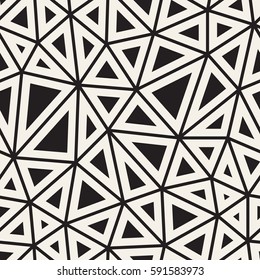 Vector seamless pattern. Irregular abstract triangular grid. Graphic hand drawn background. Reticulated monochrome texture. Trendy hipster graphic design.