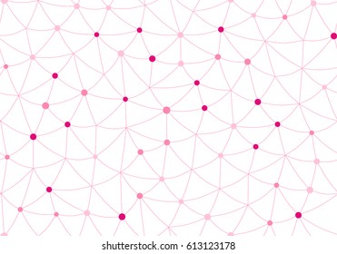 Vector seamless pattern. Irregular abstract grid with circles in nodes.. White background. Vector repeating texture.