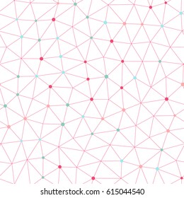 Vector seamless pattern. Irregular abstract linear grid with circles in nodes.. White background. Vector repeating texture.