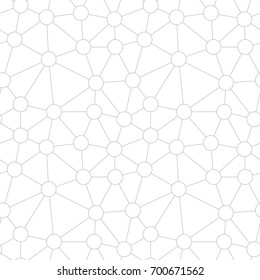 Vector seamless pattern. Irregular abstract linear grid with circles in nodes. Graphical hipster background. Reticulated monochrome texture.