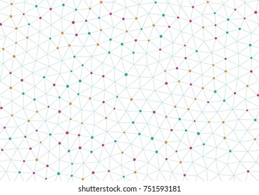 Vector seamless pattern. Irregular abstract grid with circles in nodes.. White background. Vector repeating texture.