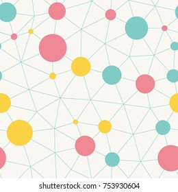 Vector seamless pattern. Irregular abstract grid with circles in nodes.. Light background. Vector repeating texture.