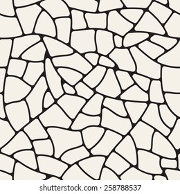 Vector Seamless Pattern. Irregular Grid With Rounded Angles. Stylish Mosaic Texture. Hand Drawn Linear Background With Structure Of Mesh Leaf Veins. Contemporary Graphic Design.