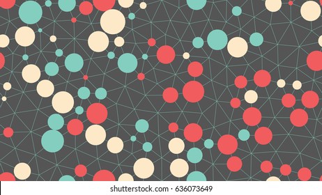 Vector seamless pattern. Irregular grid with circles in nodes. Vector repeating texture.