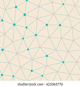 Vector seamless pattern. Irregular linear grid with circles in nodes.. Vector repeating texture.