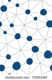 Vector seamless pattern. Irregular linear grid with circles in nodes.. Vector background.