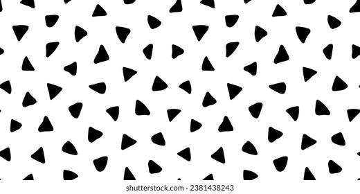 Vector seamless pattern. Irregular triangle texture. Cute abstract uneven triangular patern. Repeated random hands drawn spot. Repeating black scattered spotty on white background for design prints