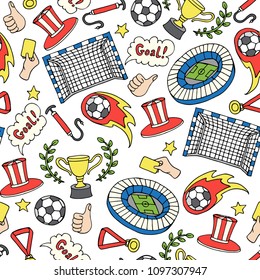 Vector seamless pattern with isolated colored soccer symbols. Pattern on the theme of football. Background for use in design
