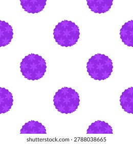 Vector seamless pattern with isolated icons of Allium on white background. Beautiful flowers with purple heads. Ornamental onions are designed in flat minimalist style with simplified shapes