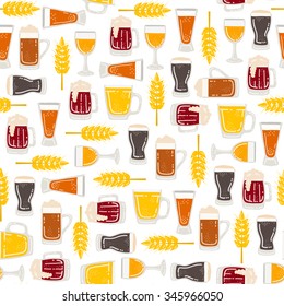 Vector seamless pattern with isolated mugs of beer. Pattern on the theme of drinks. Background for use in design, packing, textile, fabric