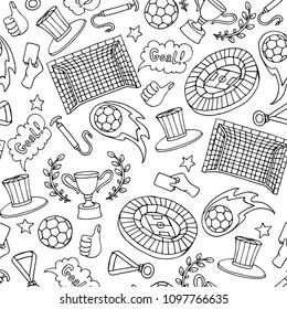 Vector seamless pattern with isolated soccer symbols on white color. Pattern on the theme of football. Background for use in design
