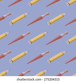 Vector seamless pattern with isometric pencils and brushes