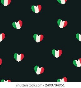 Vektorgrafik nahtloses Muster mit italienischen Fahnen in Herzform.