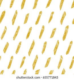 Vector seamless pattern with Italian pasta. Penne rigate hand drawn background. Can be use for menu, label, packaging.