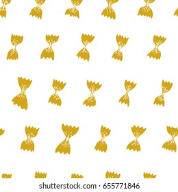 Vector seamless pattern with Italian pasta. Farfalle hand drawn background. Can be use for menu, label, packaging.