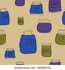 Vector seamless pattern with jam jars