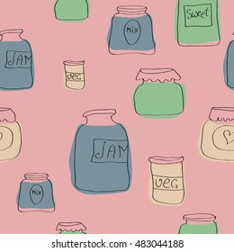 Vector seamless pattern with jam jars