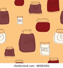 Vector seamless pattern with jam jars. Autumn mood, fall time. Thanksgiving Day