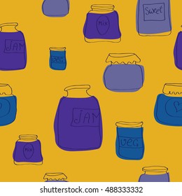 Vector seamless pattern with jam jars. Autumn mood. Harvest time