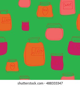Vector seamless pattern with jam jars. Autumn mood. Harvest time