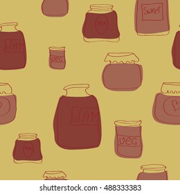 Vector seamless pattern with jam jars. Autumn mood. Harvest time