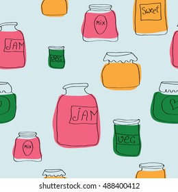 Vector seamless pattern with jam jars