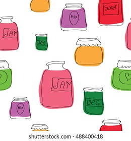 Vector seamless pattern with jam jars