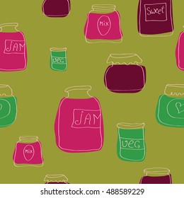 Vector seamless pattern with jam jars