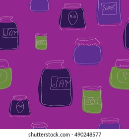 Vector seamless pattern with jam jars